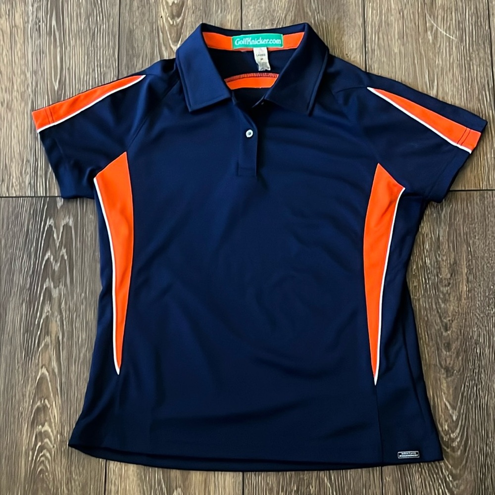 Golf Knicker Navy Blue & Orange UVA Ladies Medium Polo Moisture Wicking Shirt